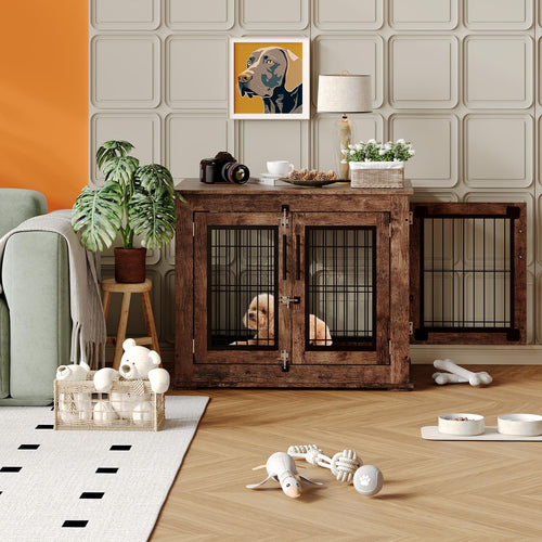 Dailypets 31-Inch Farmhouse Dog Crate End Table with Double Doors