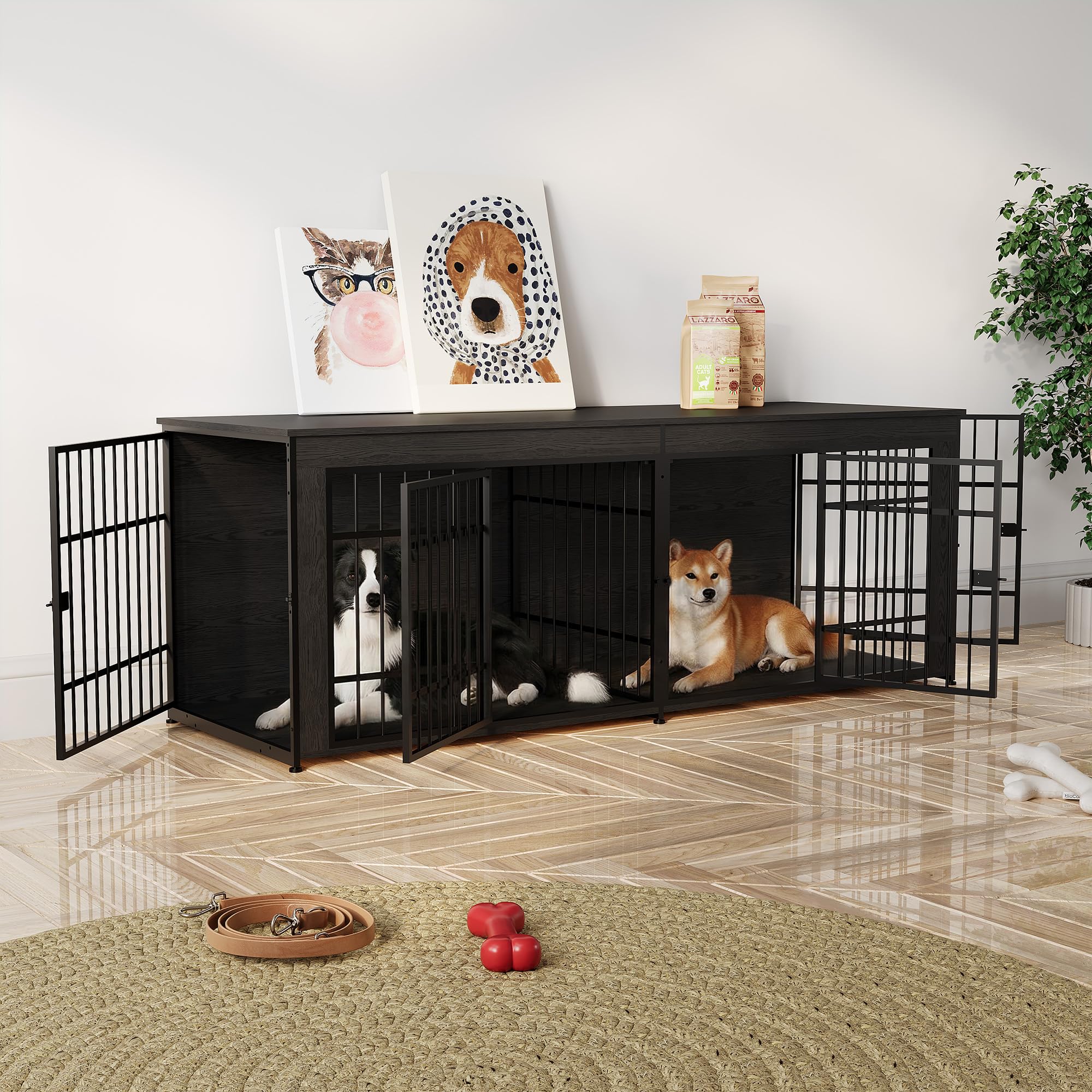 Dailypets 78.7-Inch Heavy Duty Dog Crate Furniture with Storage Shelf