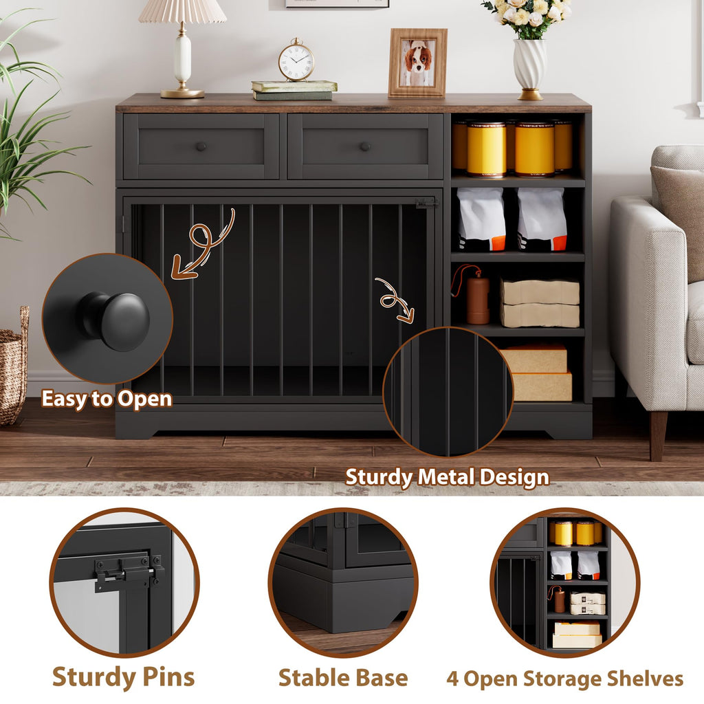 Dailypets 47-Inch Dog Crate Furniture with 2 Drawers and 4 Storage Shelves