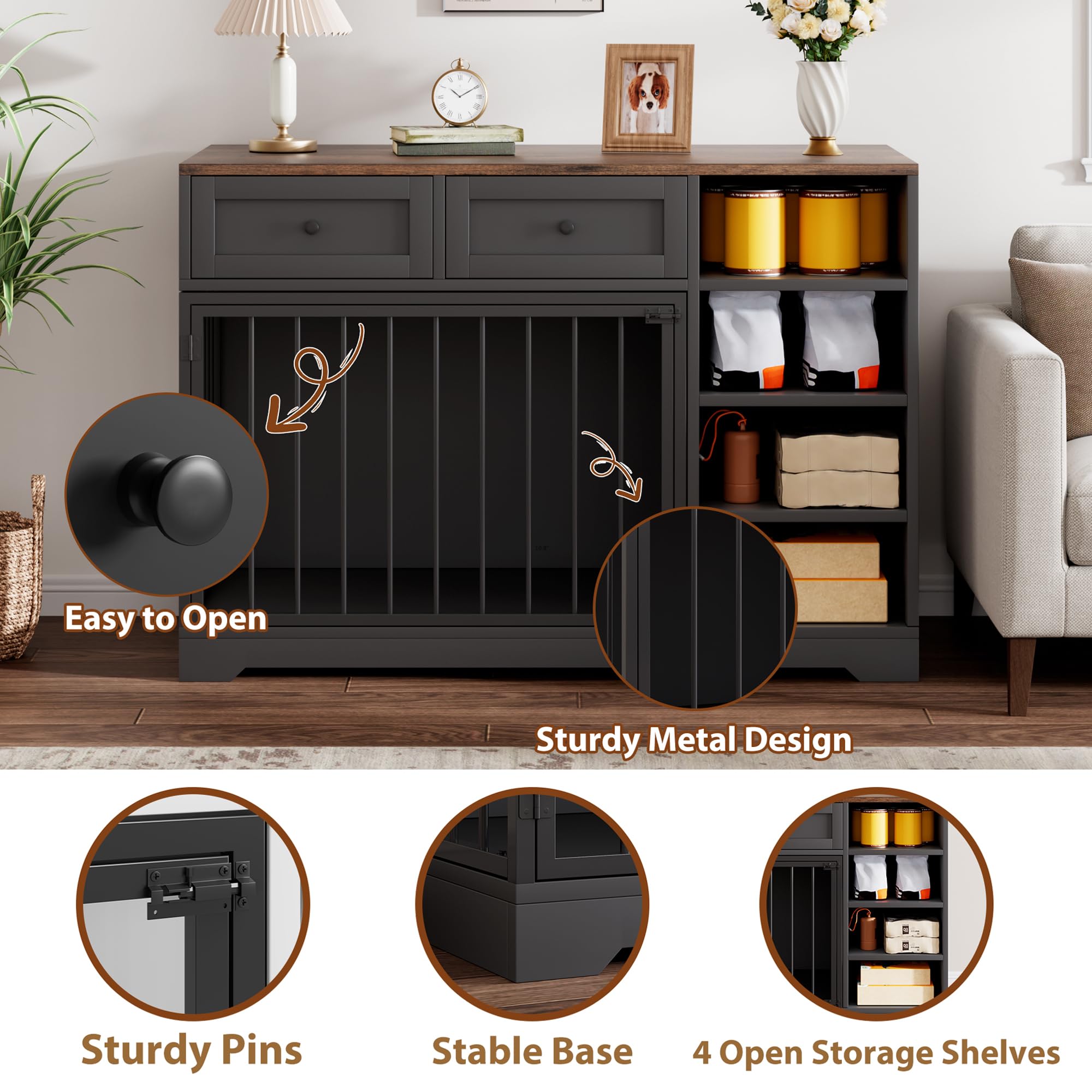 Dailypets 47-Inch Dog Crate Furniture with 2 Drawers and 4 Storage Shelves