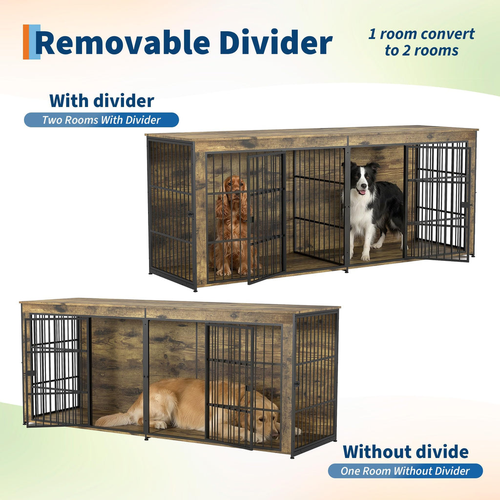 Dailypets 94.5-Inch Extra Large Double Dog Crate Furniture with 4 Doors