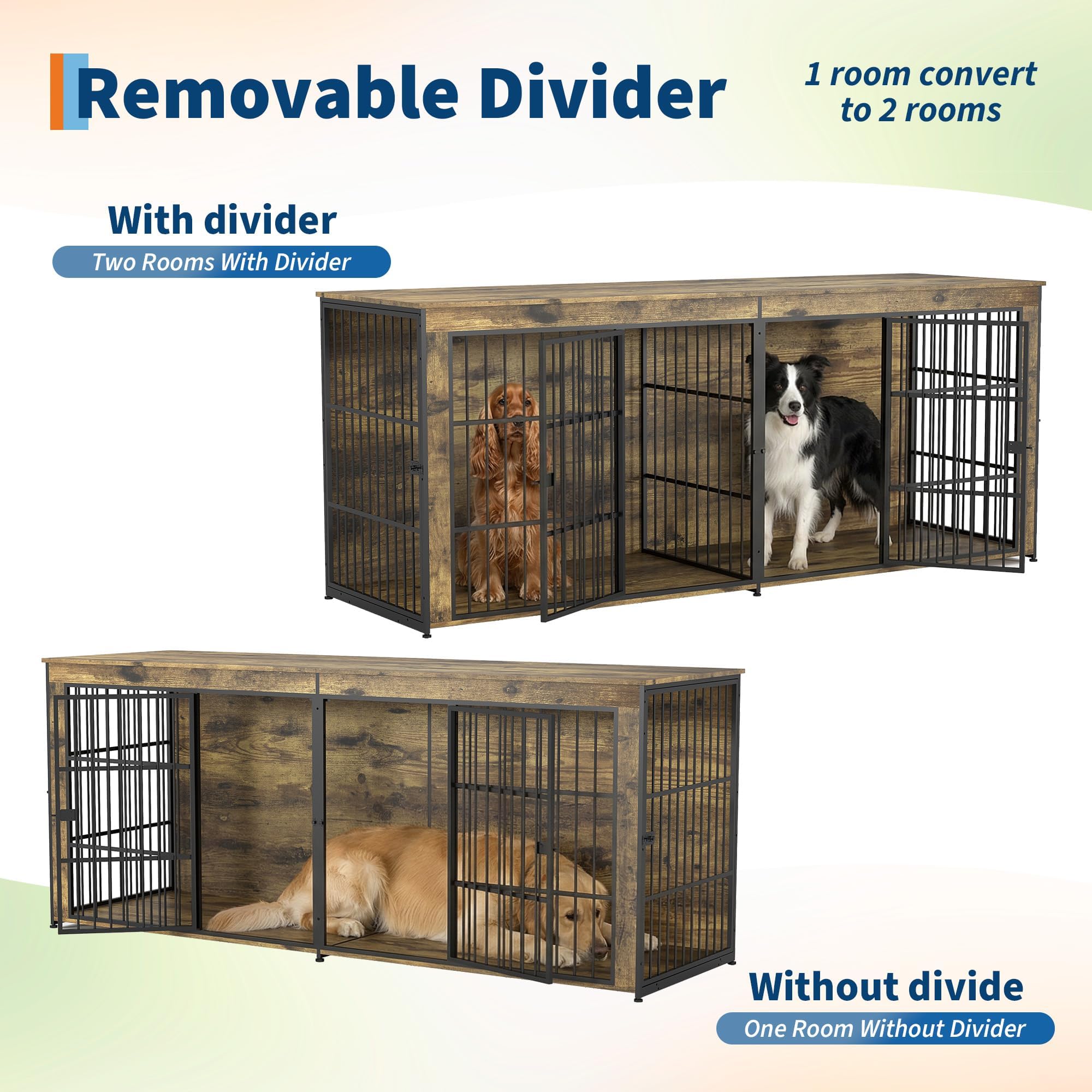 Dailypets 94.5-Inch Extra Large Double Dog Crate Furniture with 4 Doors