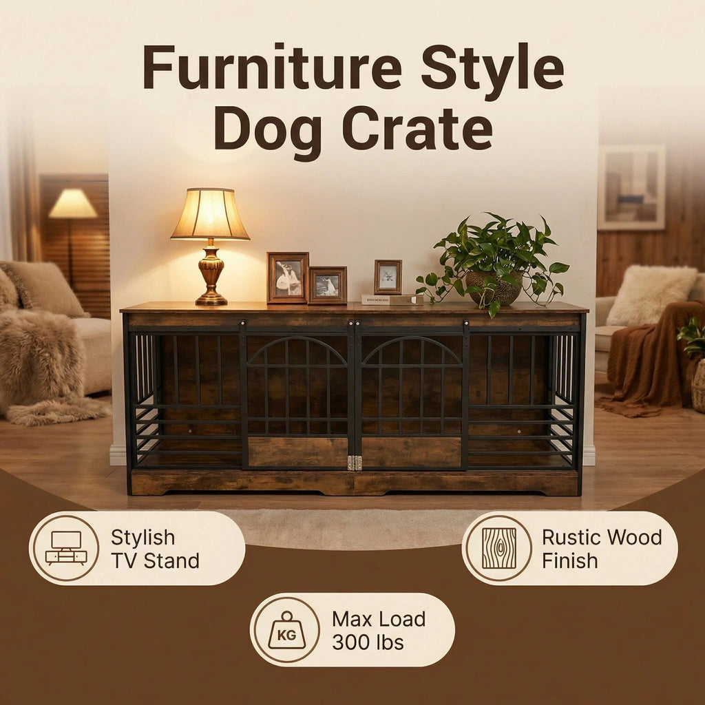 Dailypets Extra Large Dog Crate Furniture for Two Dogs with Removable Divider