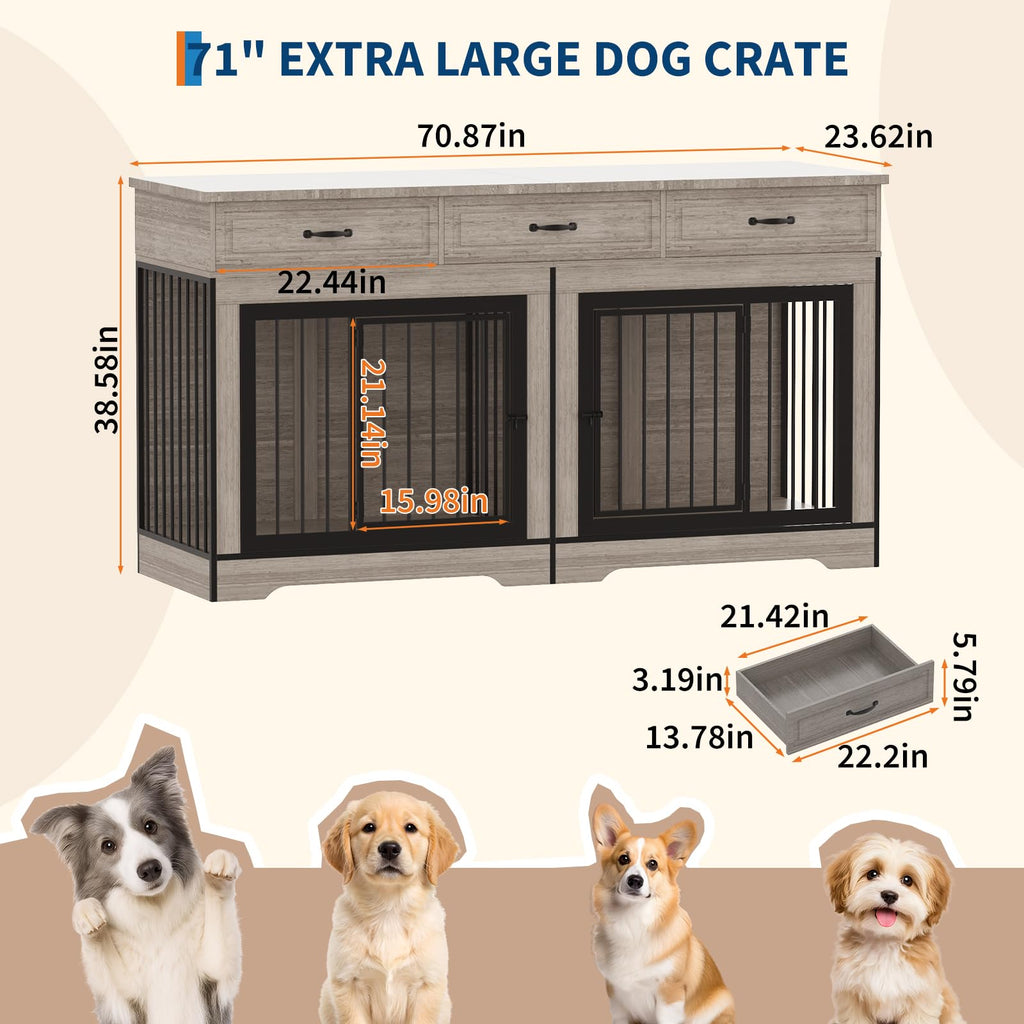 Dailypets Extra Large Dog Kennel Cabinet for 2 Dogs with Storage
