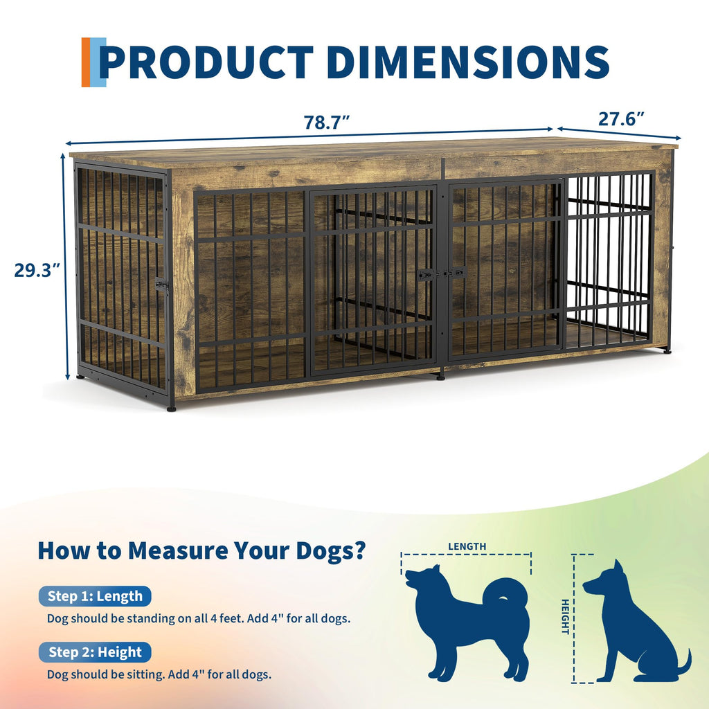 Dailypets 78.7-Inch Heavy Duty Dog Crate Furniture with Divider and Storage Shelf