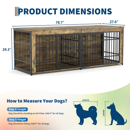 Dailypets 78.7-Inch Heavy Duty Dog Crate Furniture with Divider and Storage Shelf