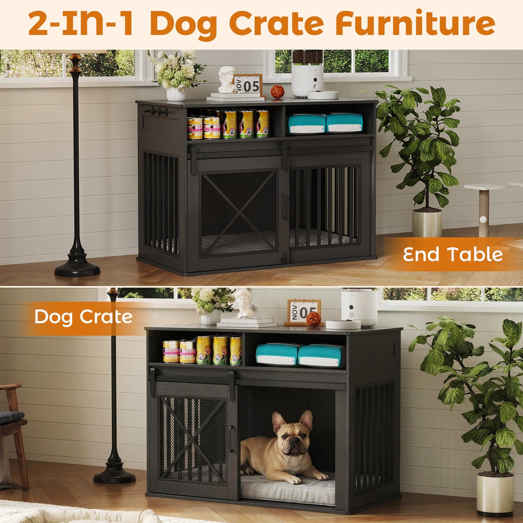 Dailypets 44.5-Inch Wooden Dog Crate Furniture with Storage Shelves