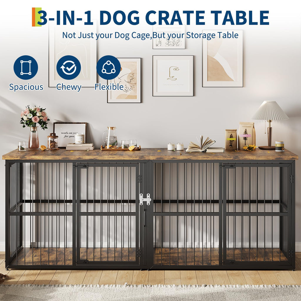 Dailypets 87-Inch Extra Large Double Dog Crate Furniture with Removable Divider
