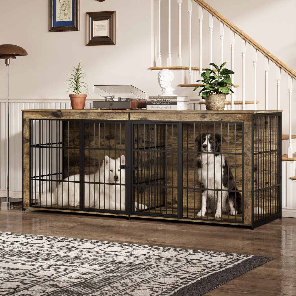 Dailypets 94.5-Inch Extra Large Double Dog Crate Furniture with 4 Doors
