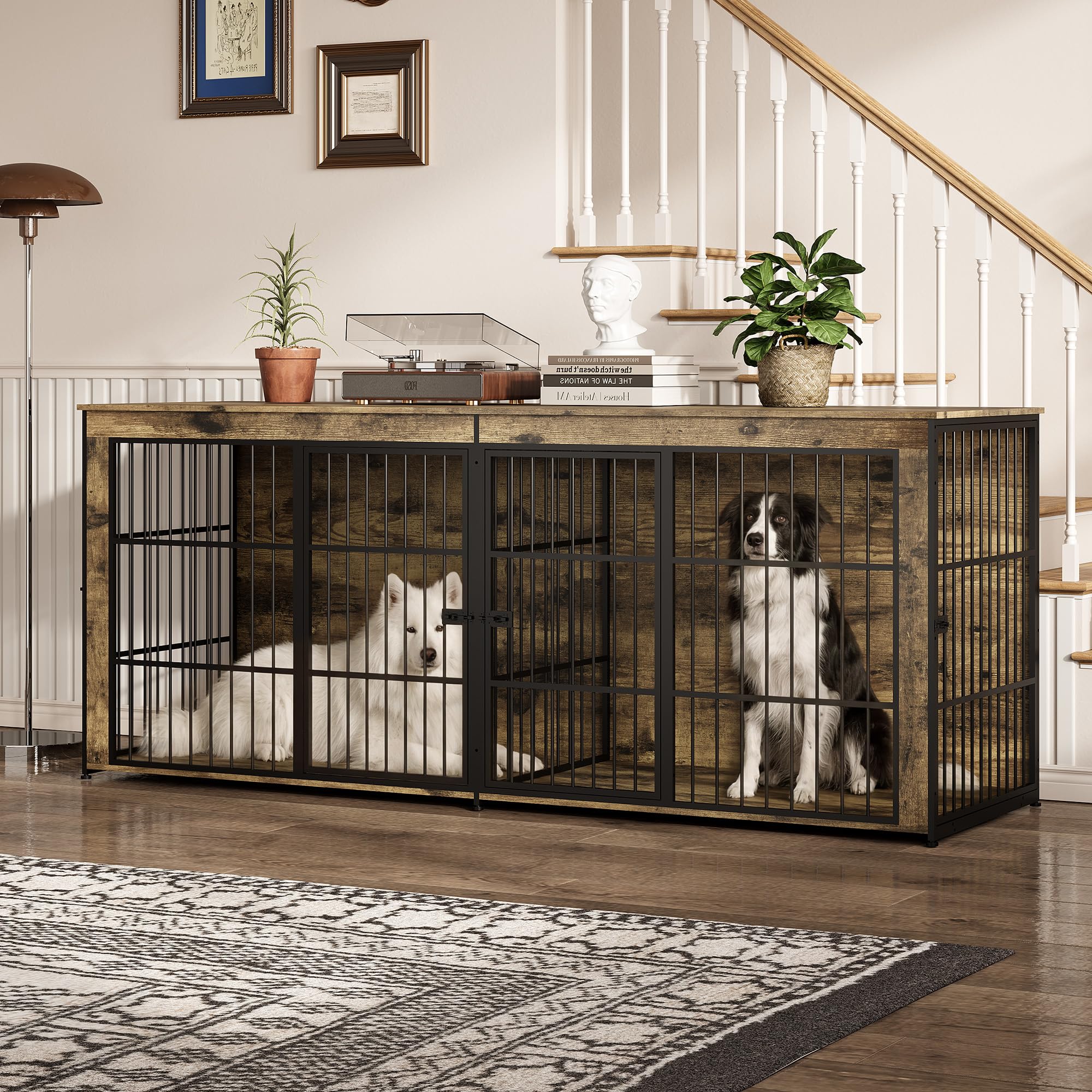 Dailypets 94.5-Inch Extra Large Double Dog Crate Furniture with 4 Doors