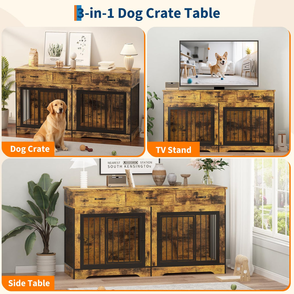 Dailypets 71-Inch Wooden Pet Console for Two Dogs with Built-In Storage