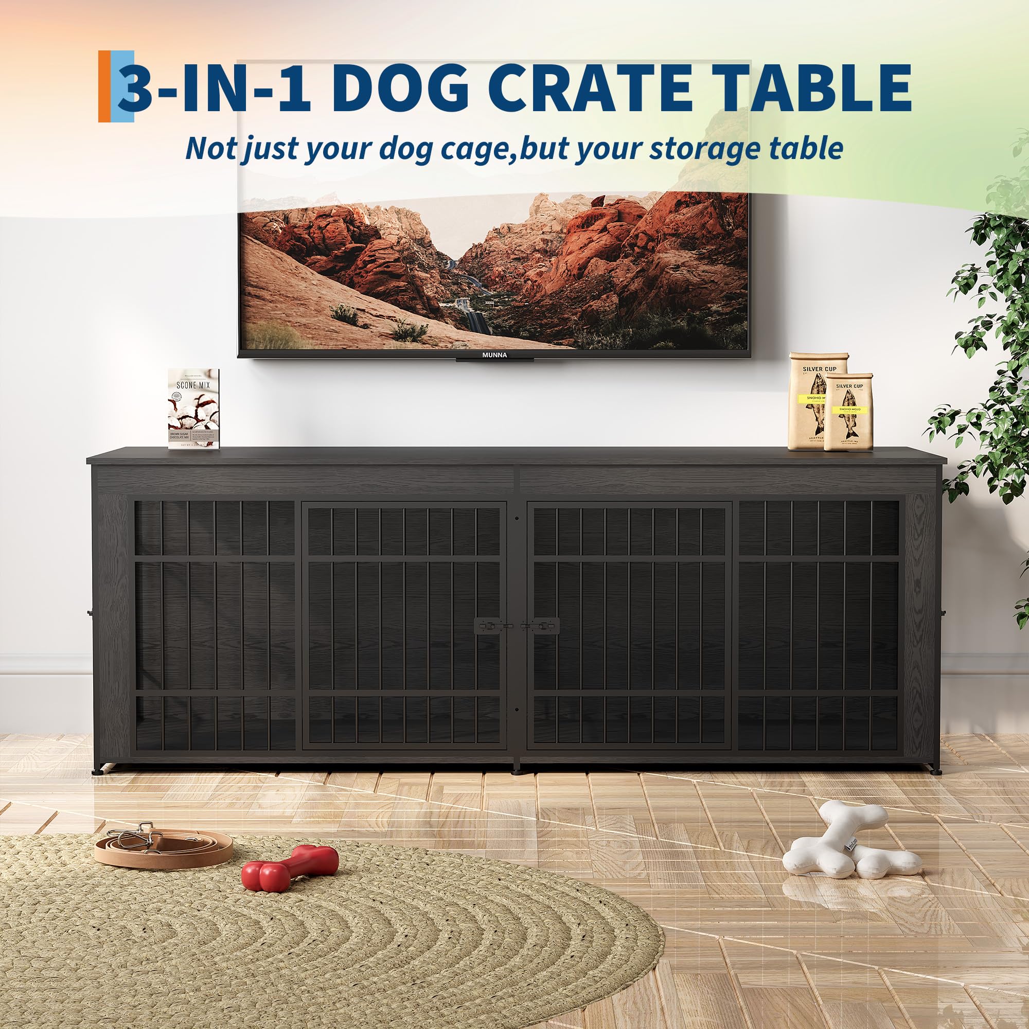 Dailypets 78.7-Inch Heavy Duty Dog Crate Furniture with Storage Shelf