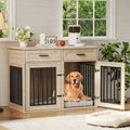 Dailypets 44.5-Inch Dog Crate Furniture with Sliding Barn Door and Storage Drawers