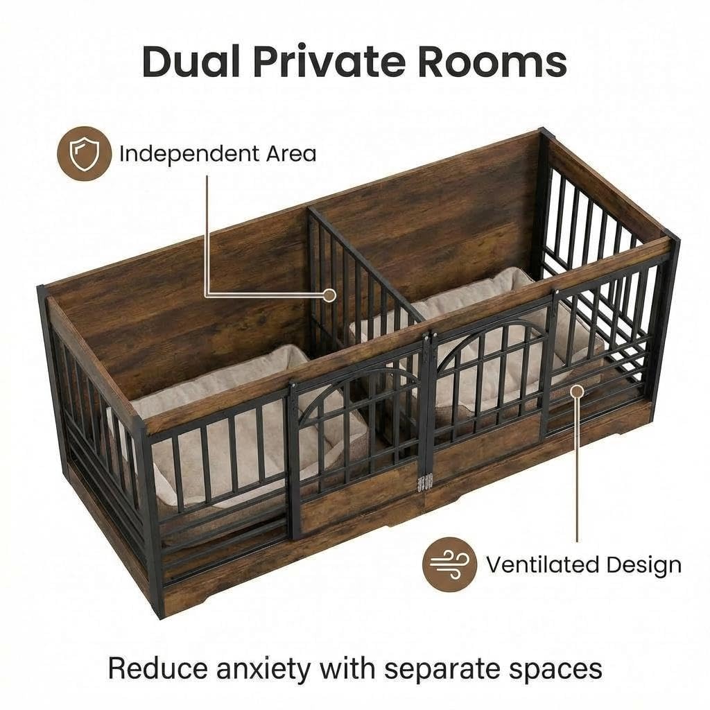 Dailypets Extra Large Dog Crate Furniture for Two Dogs with Removable Divider