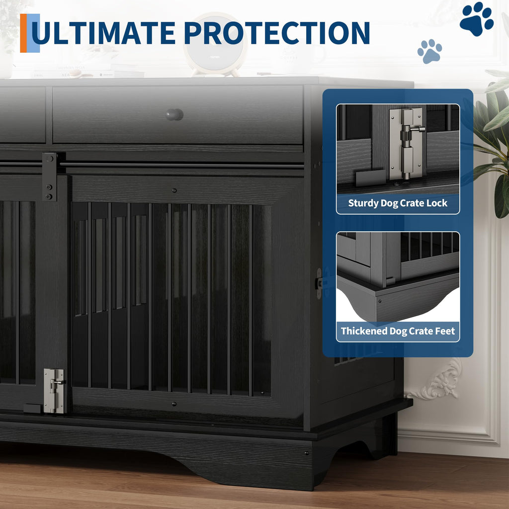 Dailypets 47-Inch Double Dog Crate Furniture with 2 Storage Drawers