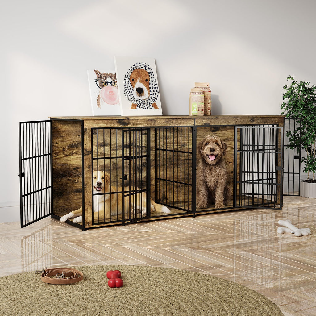 Dailypets 94.5-Inch Extra Large Double Dog Crate Furniture with 4 Doors