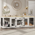 Dailypets 90-Inch Double Dog Crate Furniture with Feeding Station and Storage