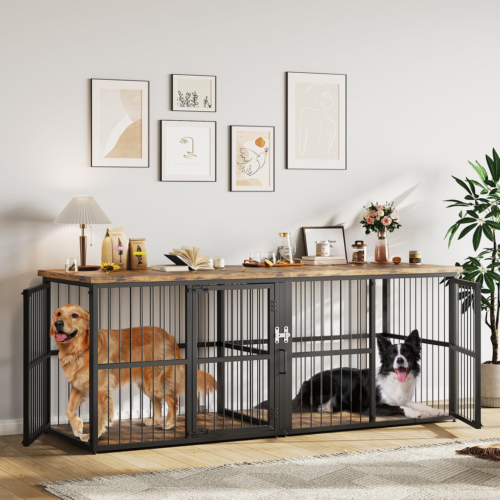 Dailypets 87-Inch Extra Large Double Dog Crate Furniture with Removable Divider