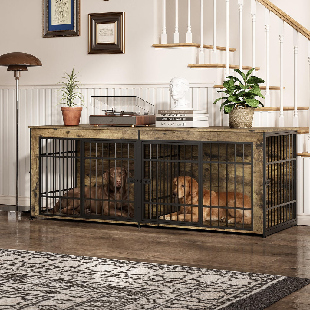 Dailypets 78.7-Inch Heavy Duty Dog Crate Furniture with Divider and Storage Shelf