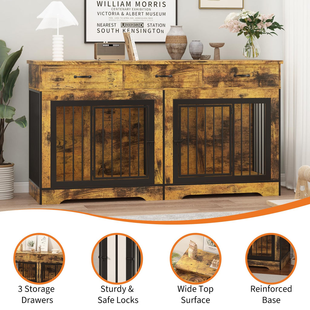 Dailypets 71-Inch Wooden Pet Console for Two Dogs with Built-In Storage