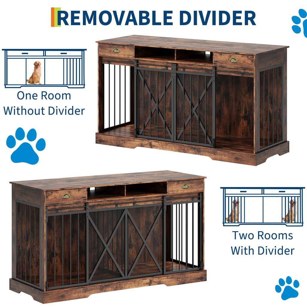 Dailypets 63-Inch Heavy Duty Double Dog Crate Furniture with Storage Drawers