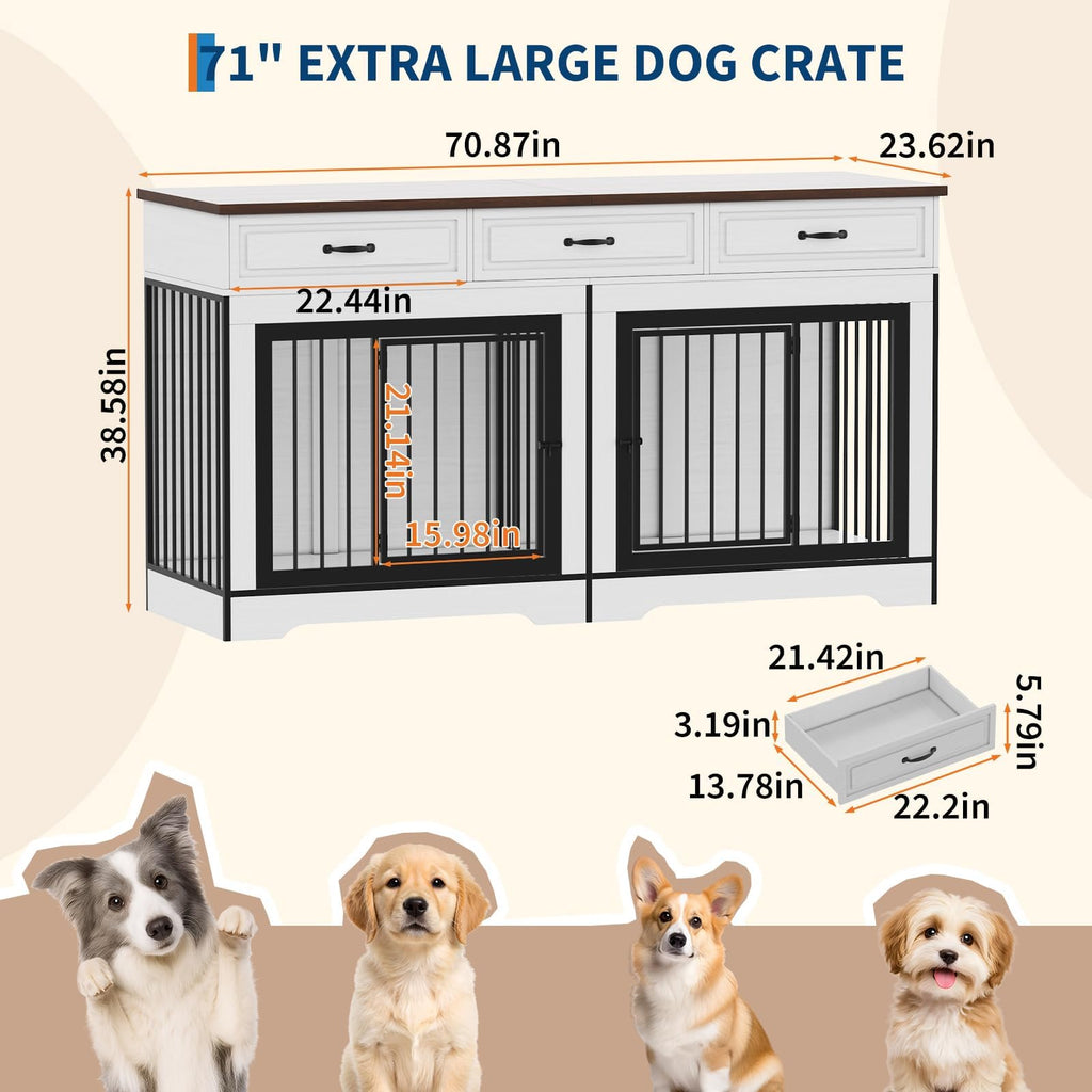 Dailypets Extra Large Dog Crate Furniture for 2 Dogs with TV Stand Top