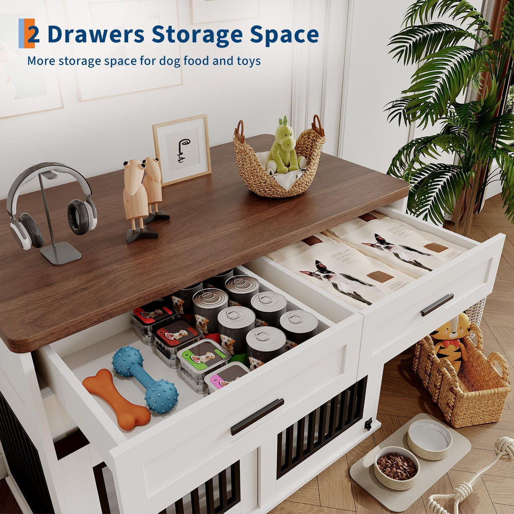 Dailypets Wooden Dog Crate End Table with Sliding Barn Door and Storage Drawers