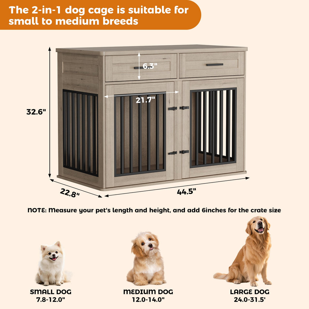Dailypets 44.5-Inch Dog Crate Furniture with Sliding Barn Door and Storage Drawers