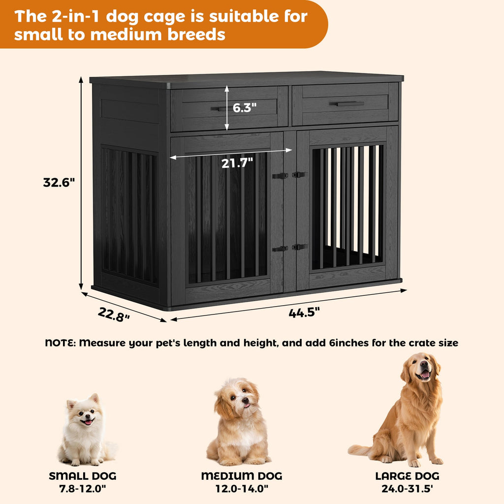 Dailypets 44.5-Inch Dog Crate Furniture with Sliding Barn Door