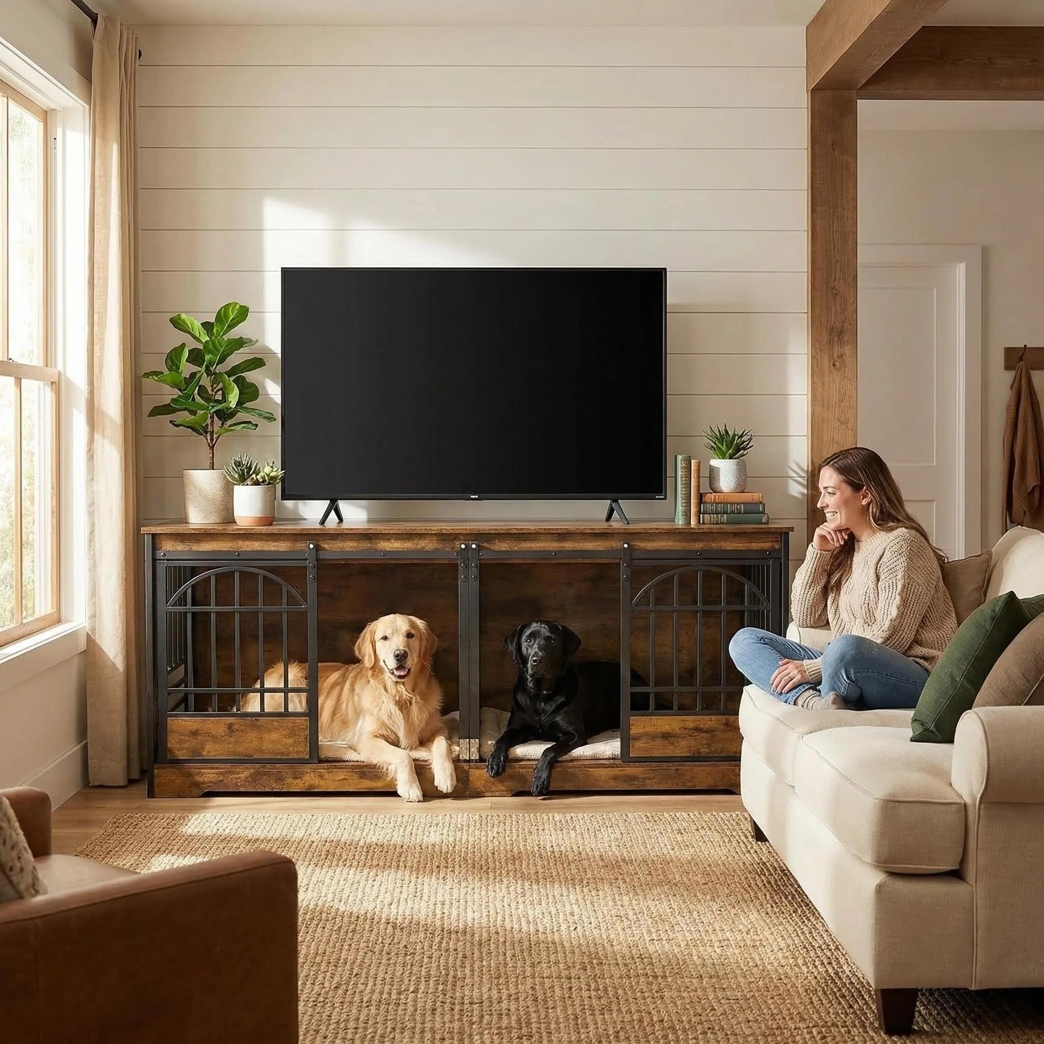 Dailypets Extra Large Dog Crate Furniture for Two Dogs with Removable Divider
