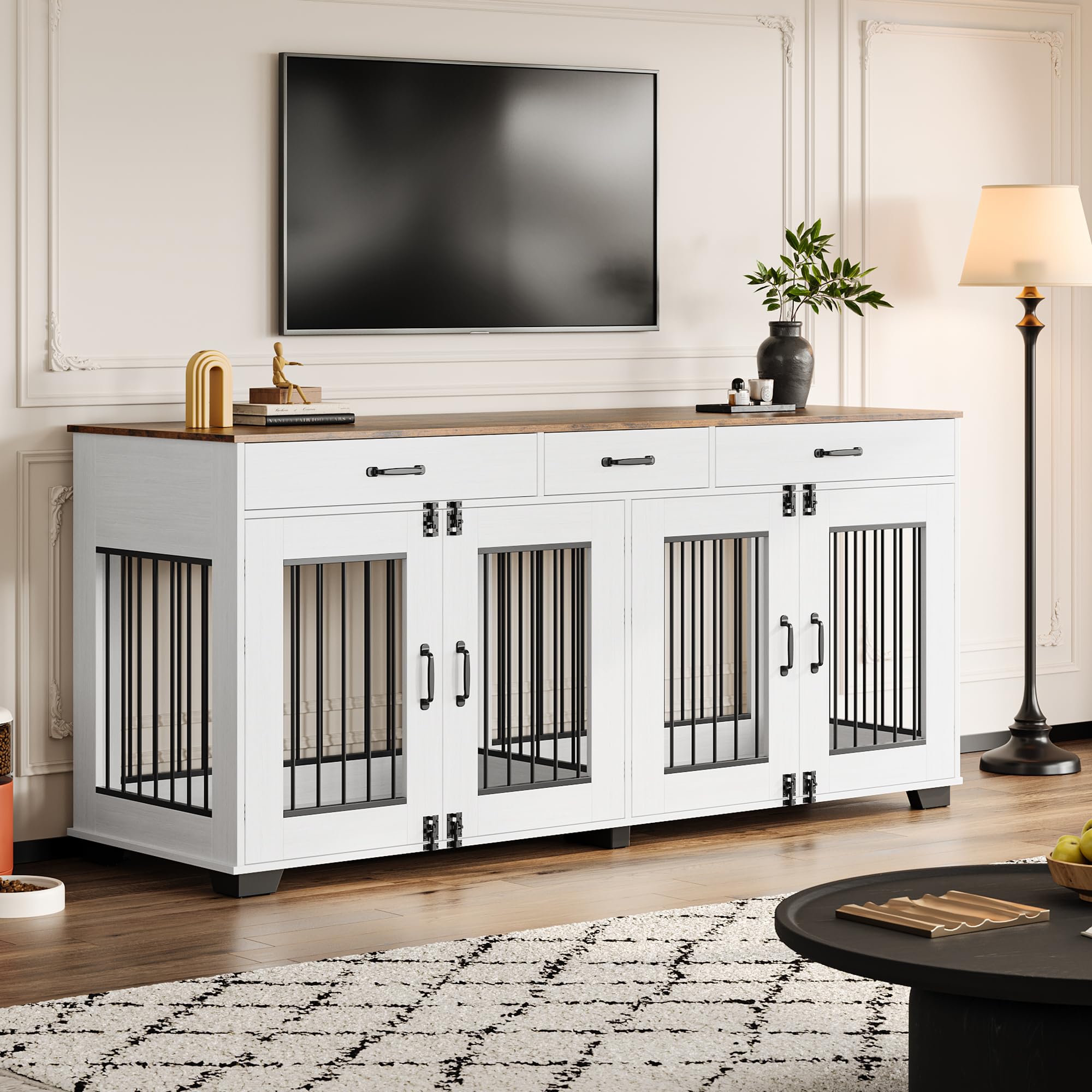 Dailypets 71-Inch Dual Dog Retreat Cabinet with Triple Storage Drawers