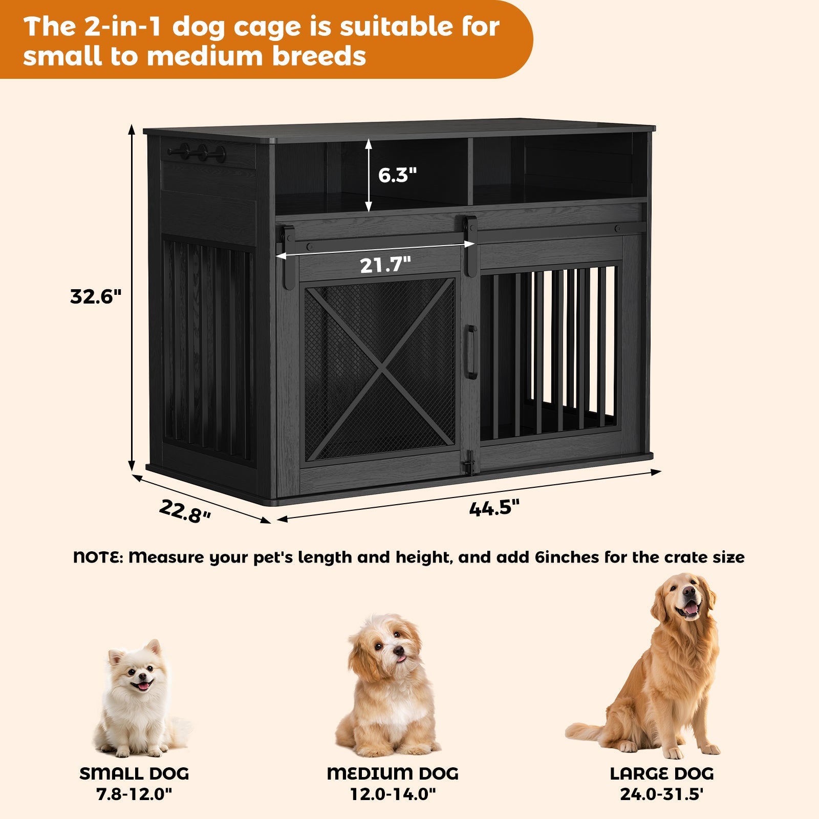 Dailypets 44.5-Inch Wooden Dog Crate Furniture with Storage Shelves