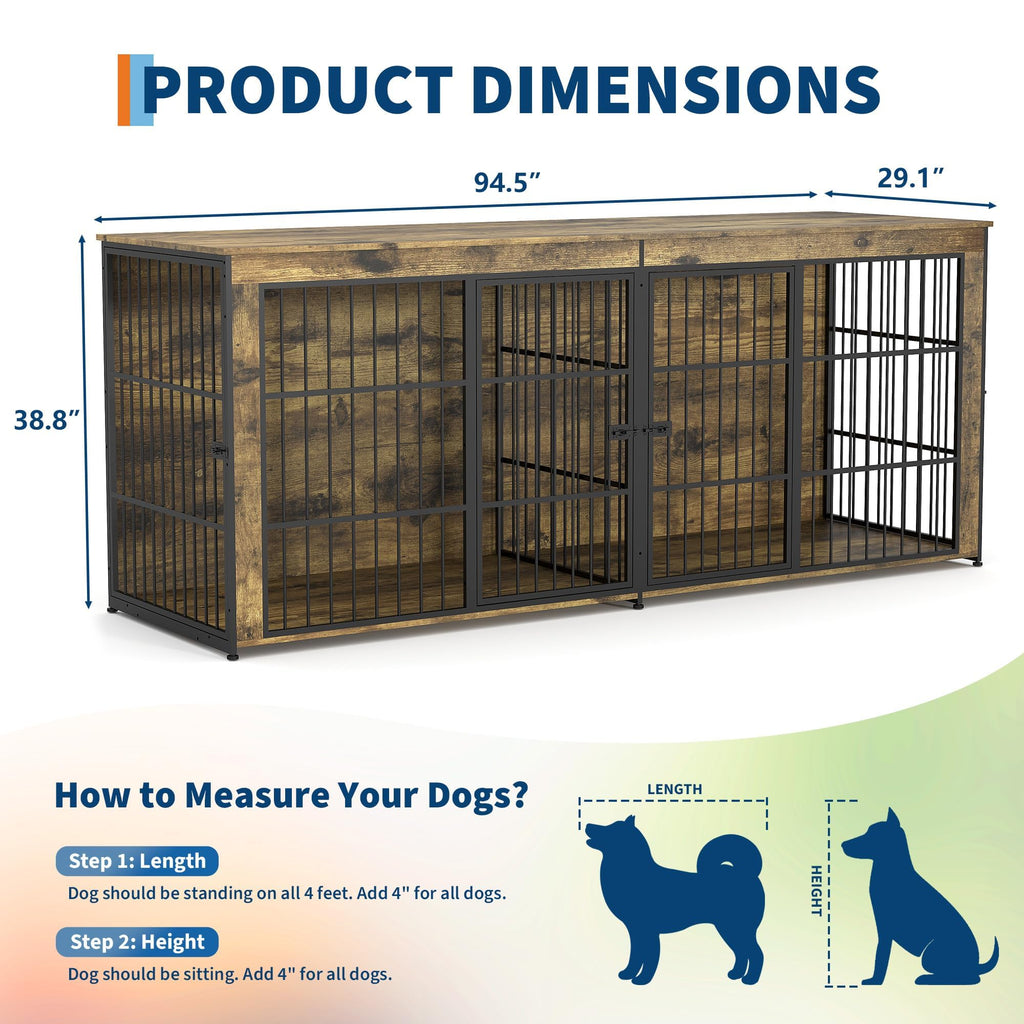 Dailypets 94.5-Inch Extra Large Double Dog Crate Furniture with 4 Doors