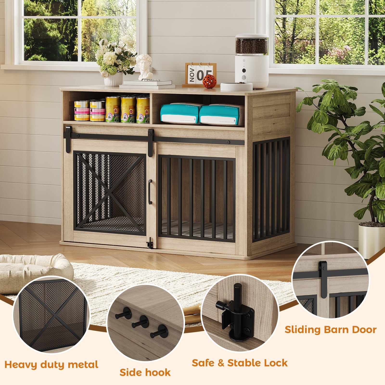 Dailypets 44.5-Inch Dog Crate Furniture with Hidden Storage Drawers