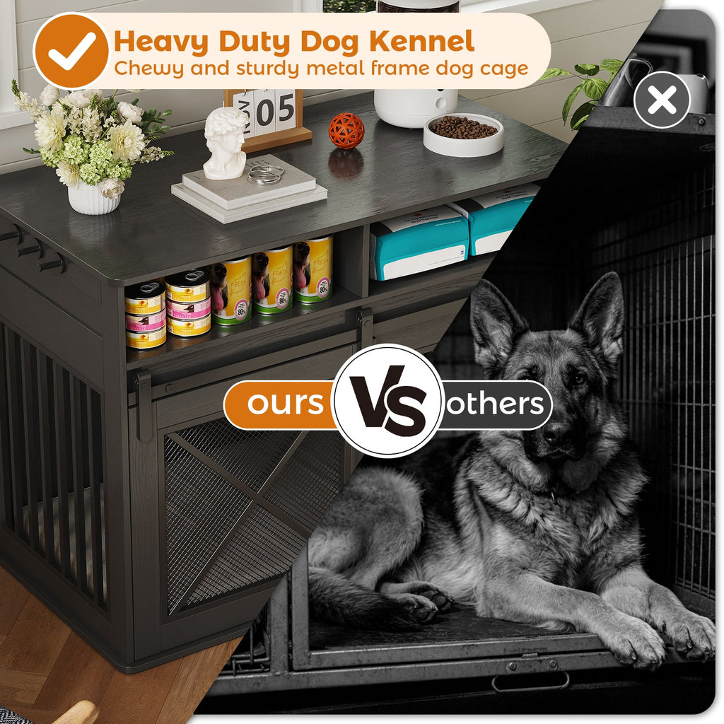 Dailypets 44.5-Inch Wooden Dog Crate Furniture with Storage Shelves
