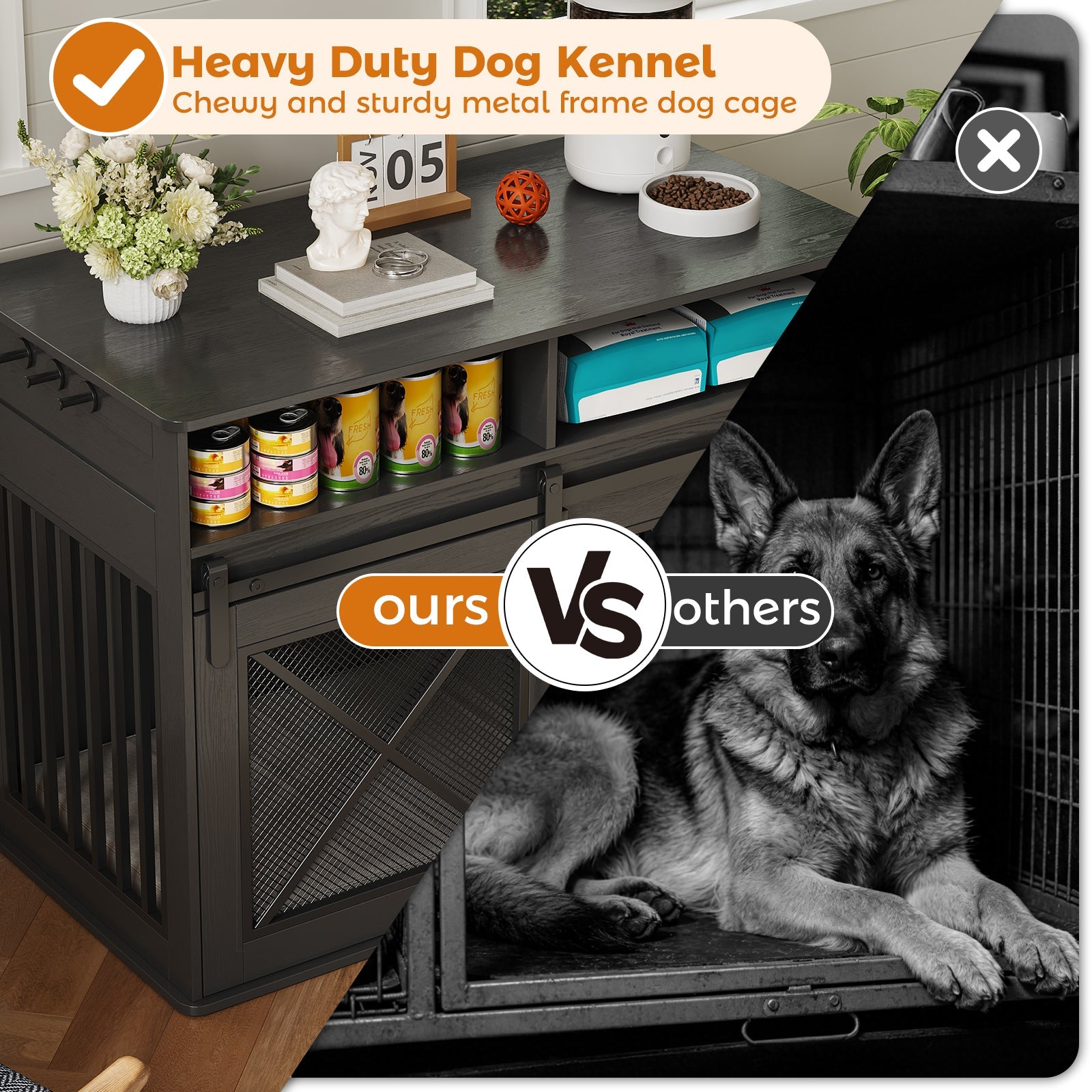 Dailypets 44.5-Inch Wooden Dog Crate Furniture with Storage Shelves