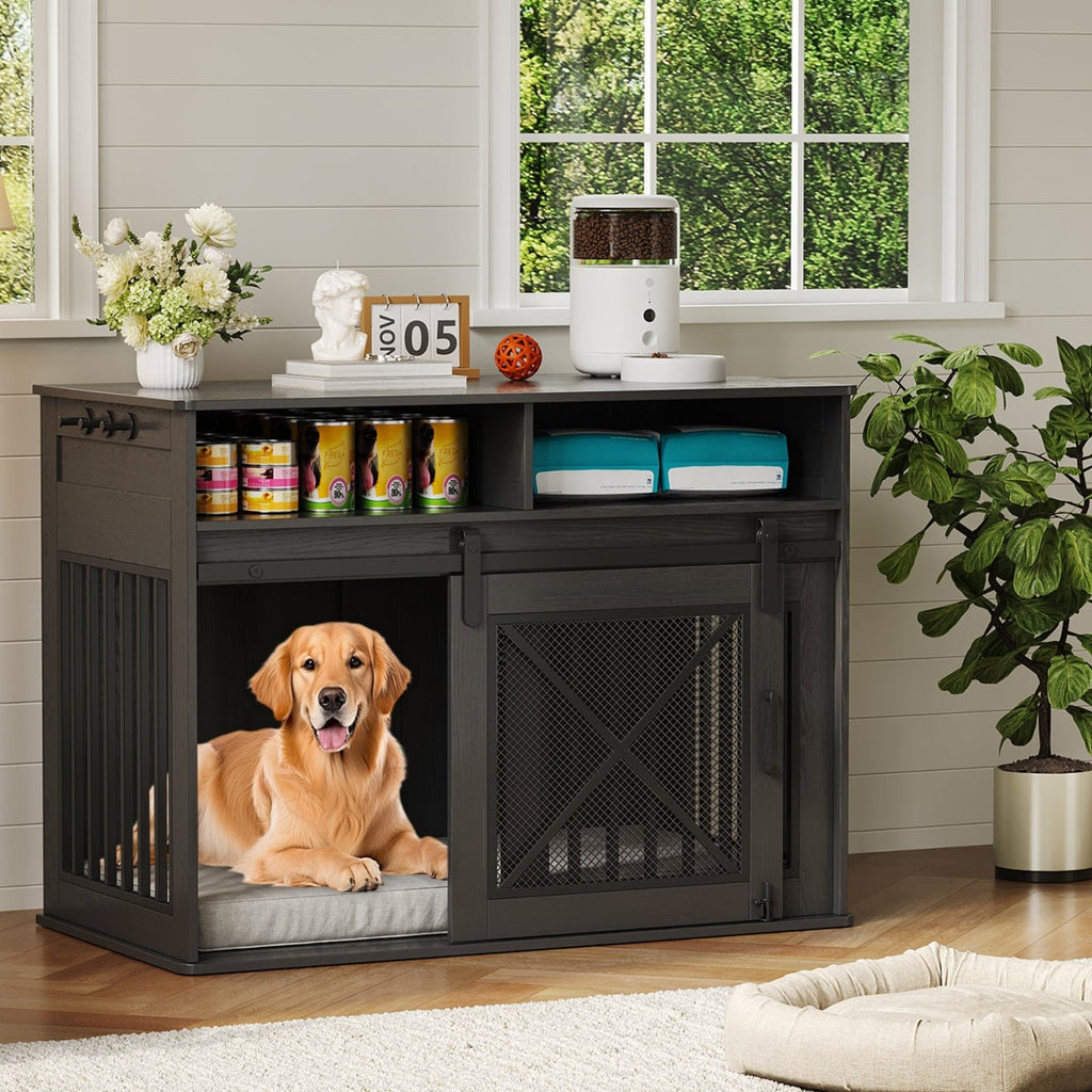 Dailypets 44.5-Inch Wooden Dog Crate Furniture with Storage Shelves