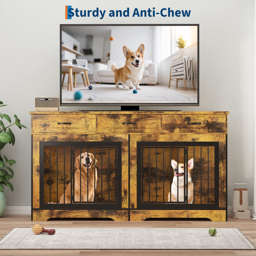 Dailypets 71-Inch Wooden Pet Console for Two Dogs with Built-In Storage