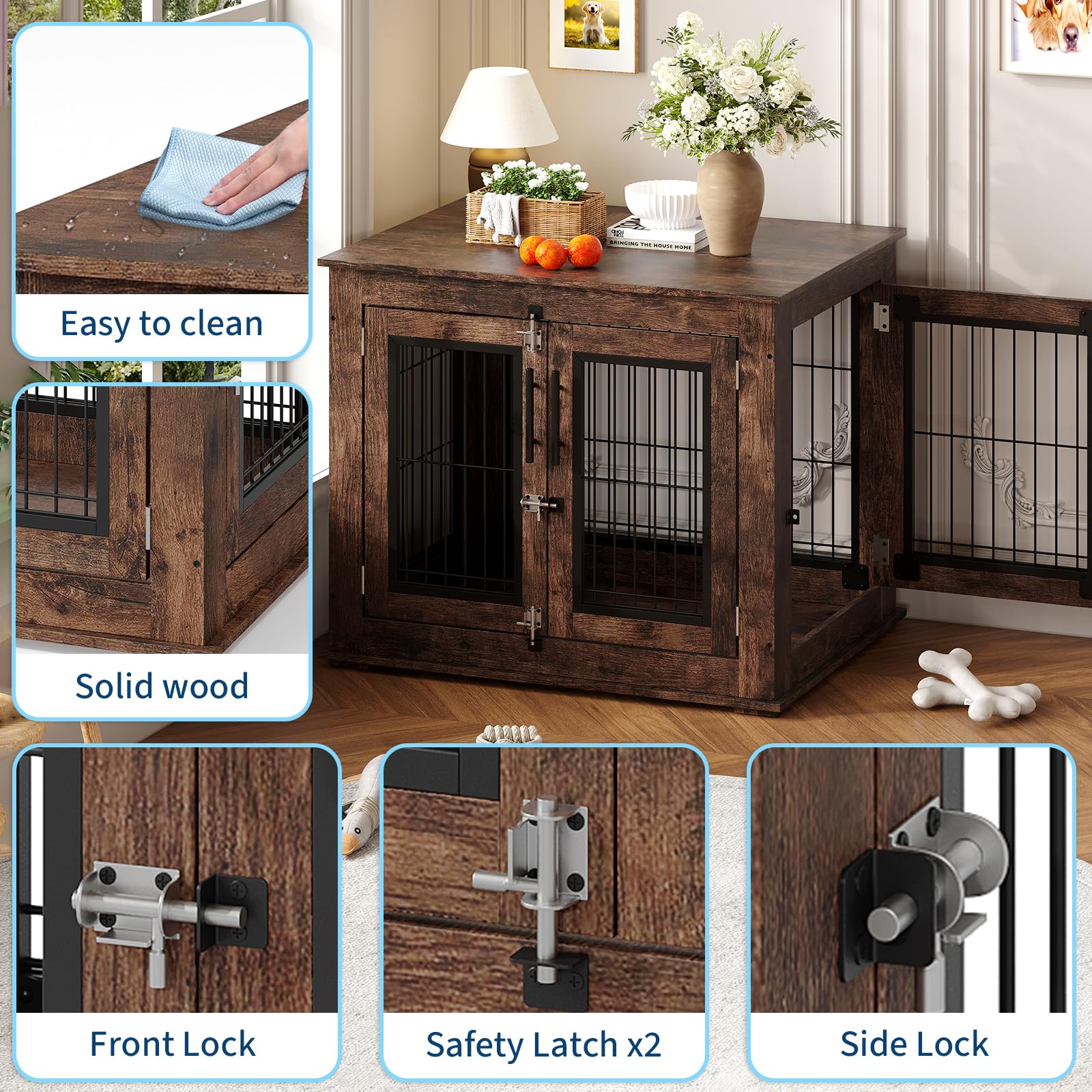 Dailypets 31-Inch Farmhouse Dog Crate End Table with Double Doors