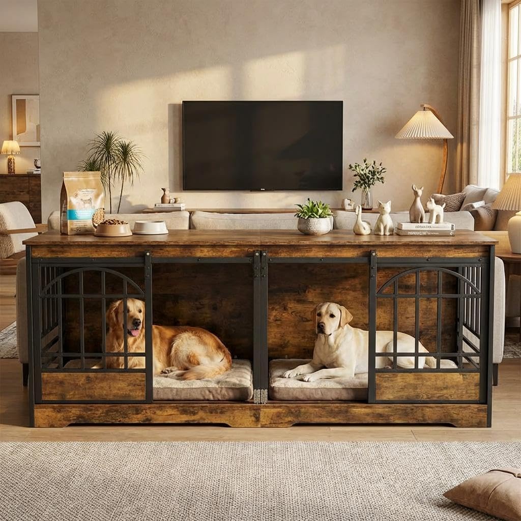 Dailypets Extra Large Dog Crate Furniture for Two Dogs with Removable Divider