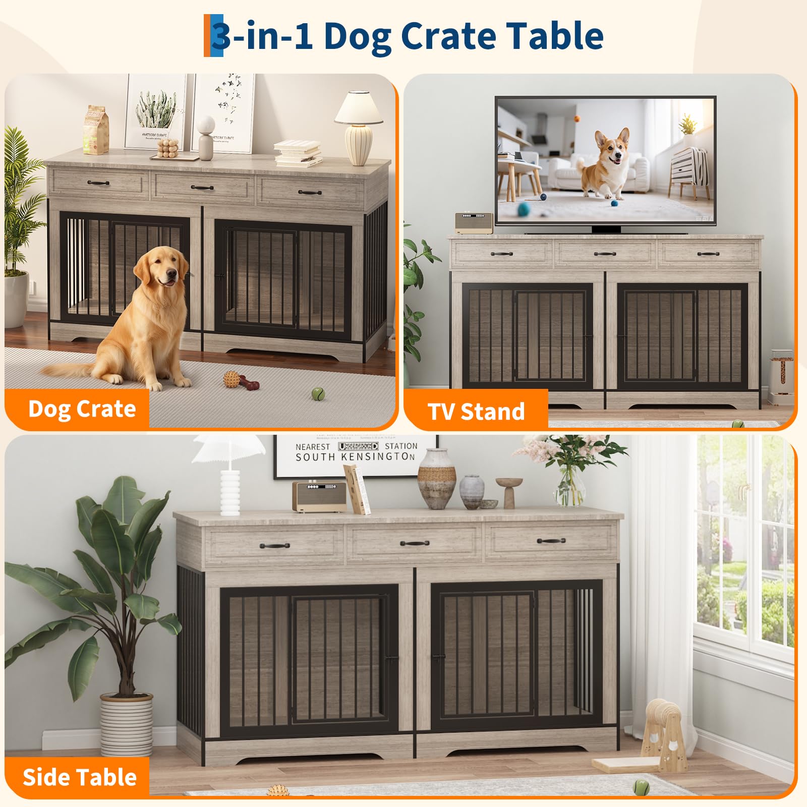 Dailypets Extra Large Dog Kennel Cabinet for 2 Dogs with Storage