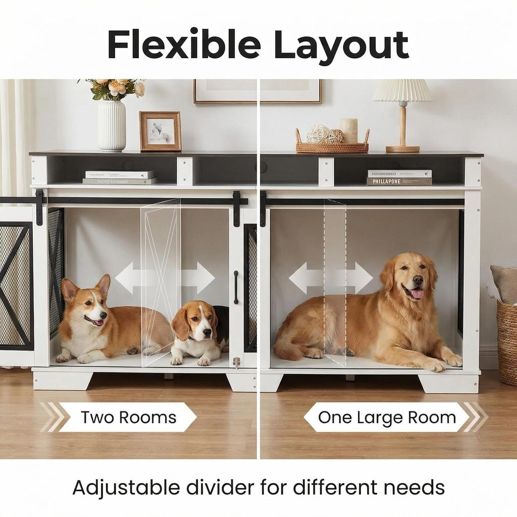 Dailypets 71-Inch Double Dog Crate Furniture with Storage Shelves and Divider