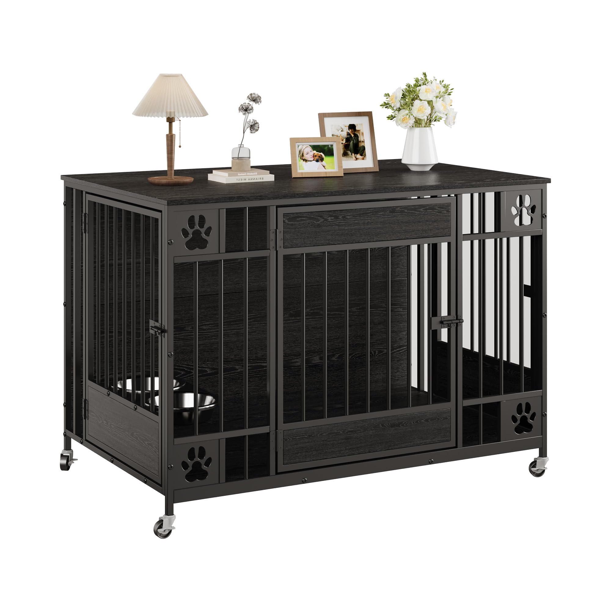 Dailypets 41-Inch Furniture Style Dog Crate with Triple Door Access