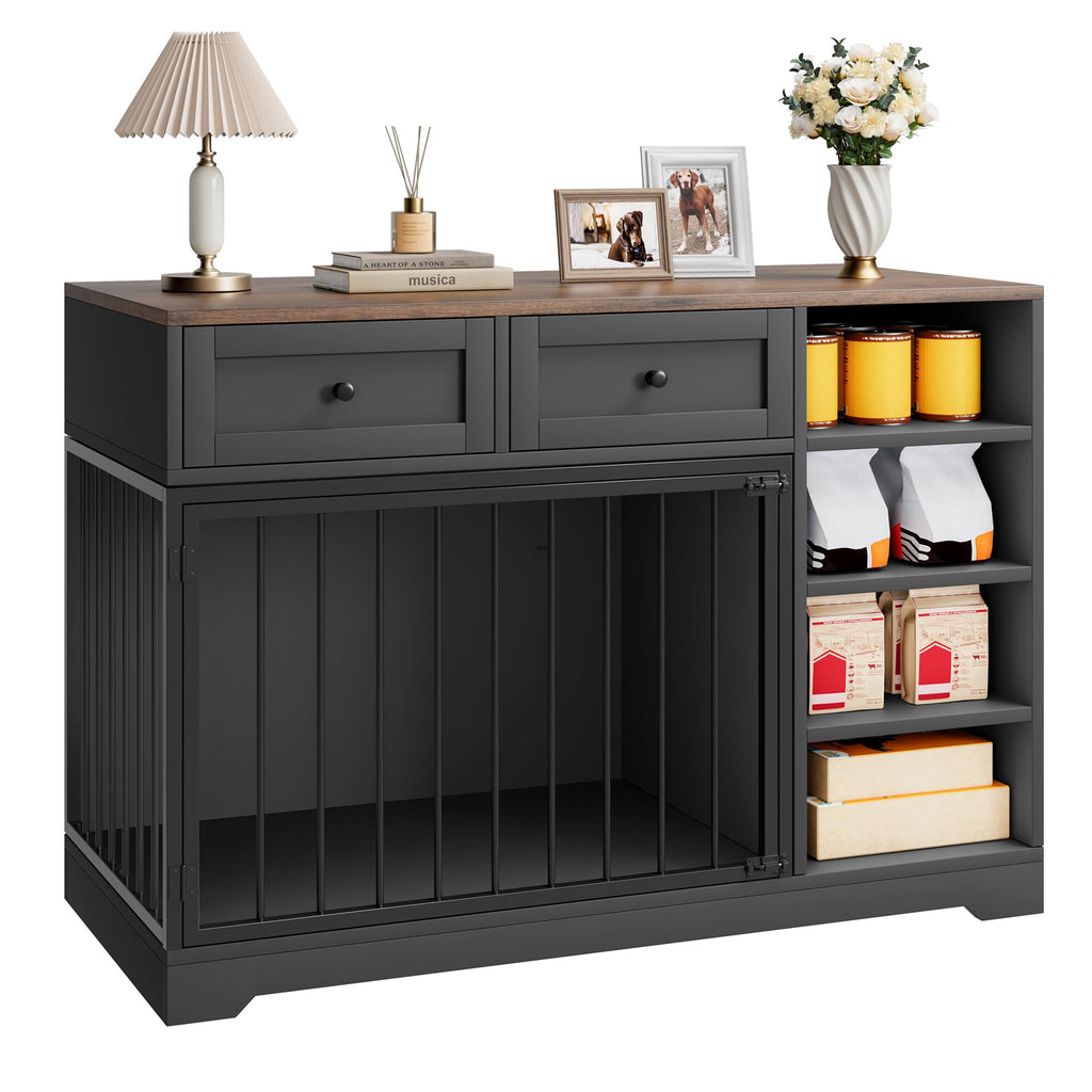Dailypets 47-Inch Dog Crate Furniture with 2 Drawers and 4 Storage Shelves