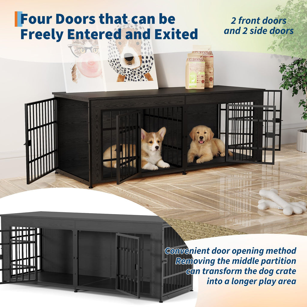 Dailypets 3-in-1 Double Dog Crate TV Stand for Medium and Large Dogs