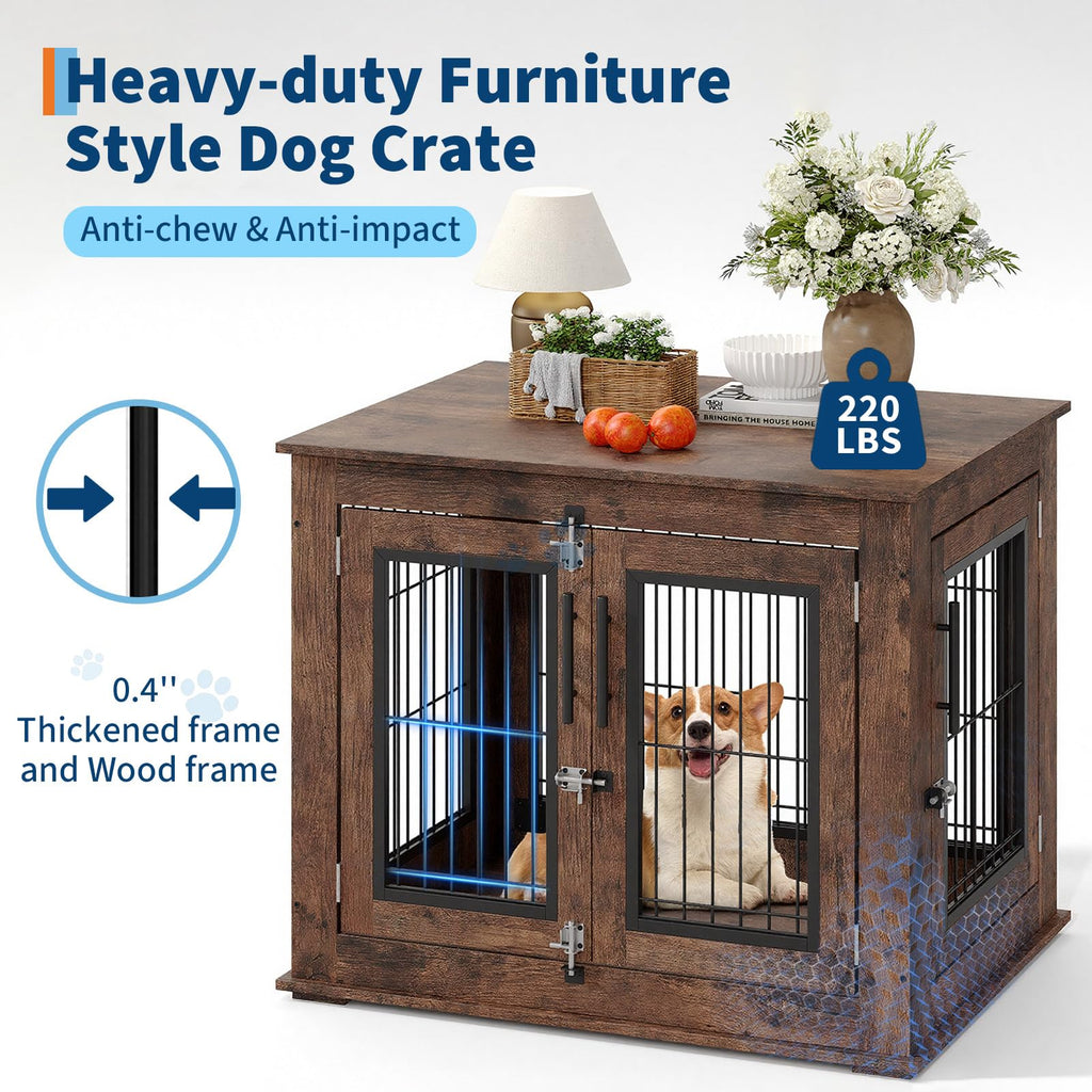 Dailypets 31-Inch Farmhouse Dog Crate End Table with Double Doors