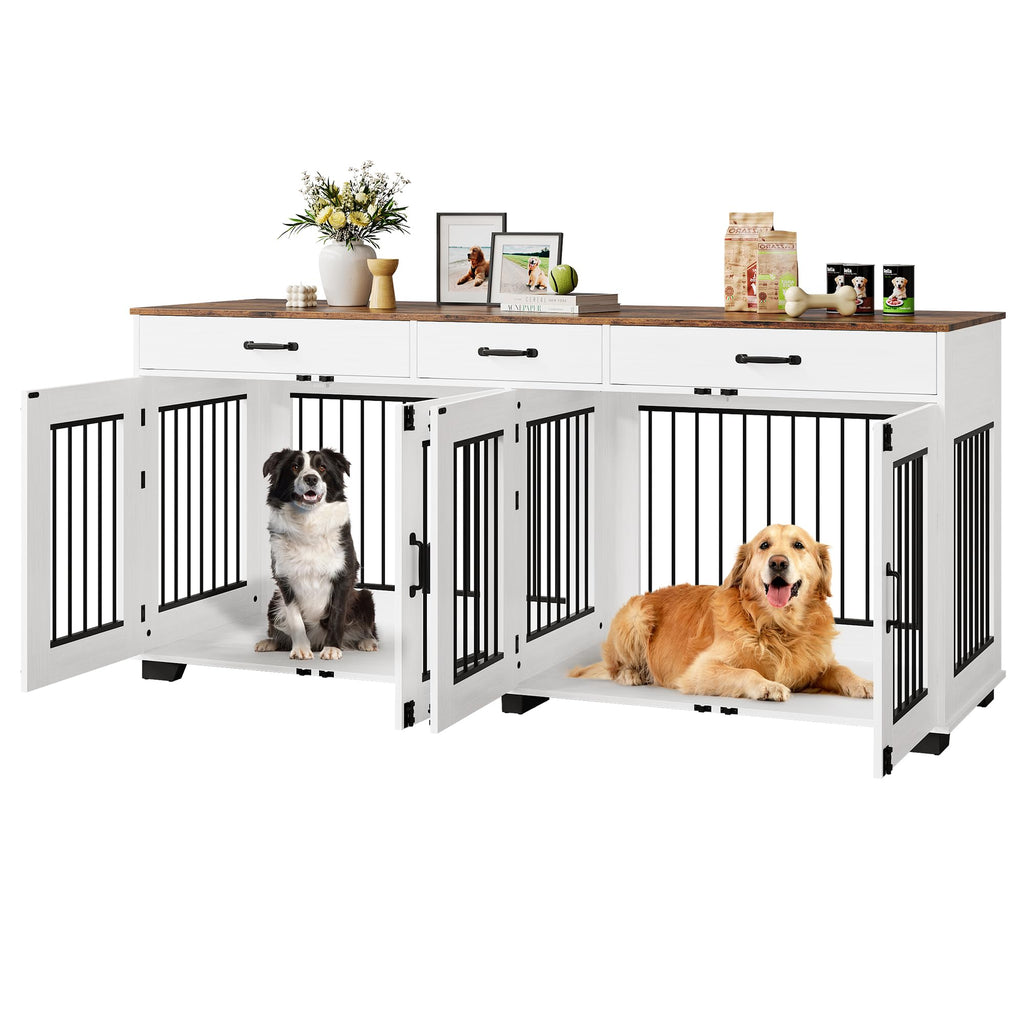 Dailypets 71-Inch Dual Dog Retreat Cabinet with Triple Storage Drawers
