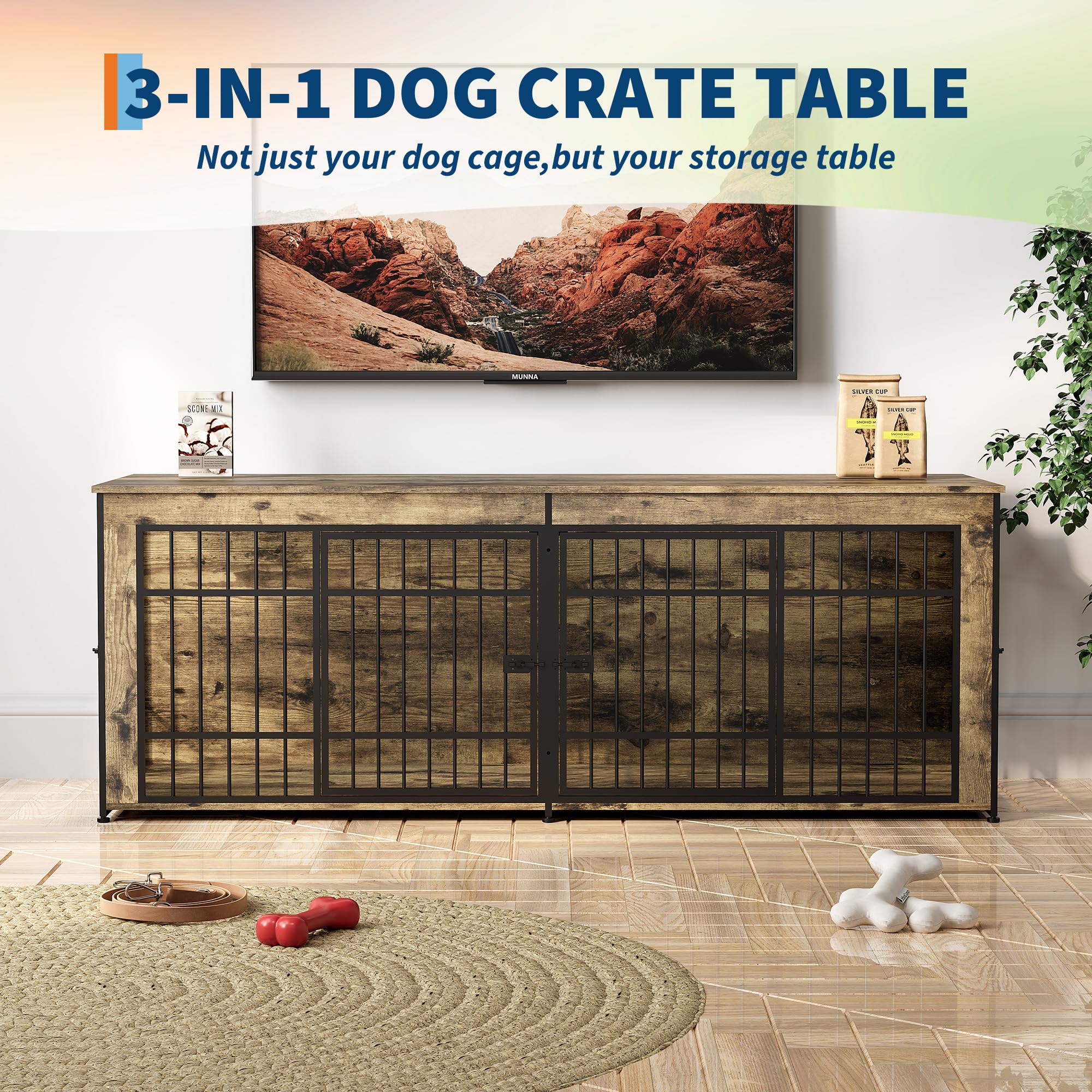 Dailypets 78.7-Inch Heavy Duty Dog Crate Furniture with Divider and Storage Shelf