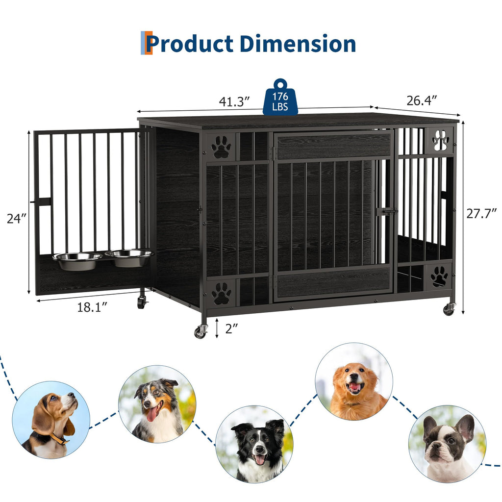 Dailypets 41-Inch Furniture Style Dog Crate with Triple Door Access