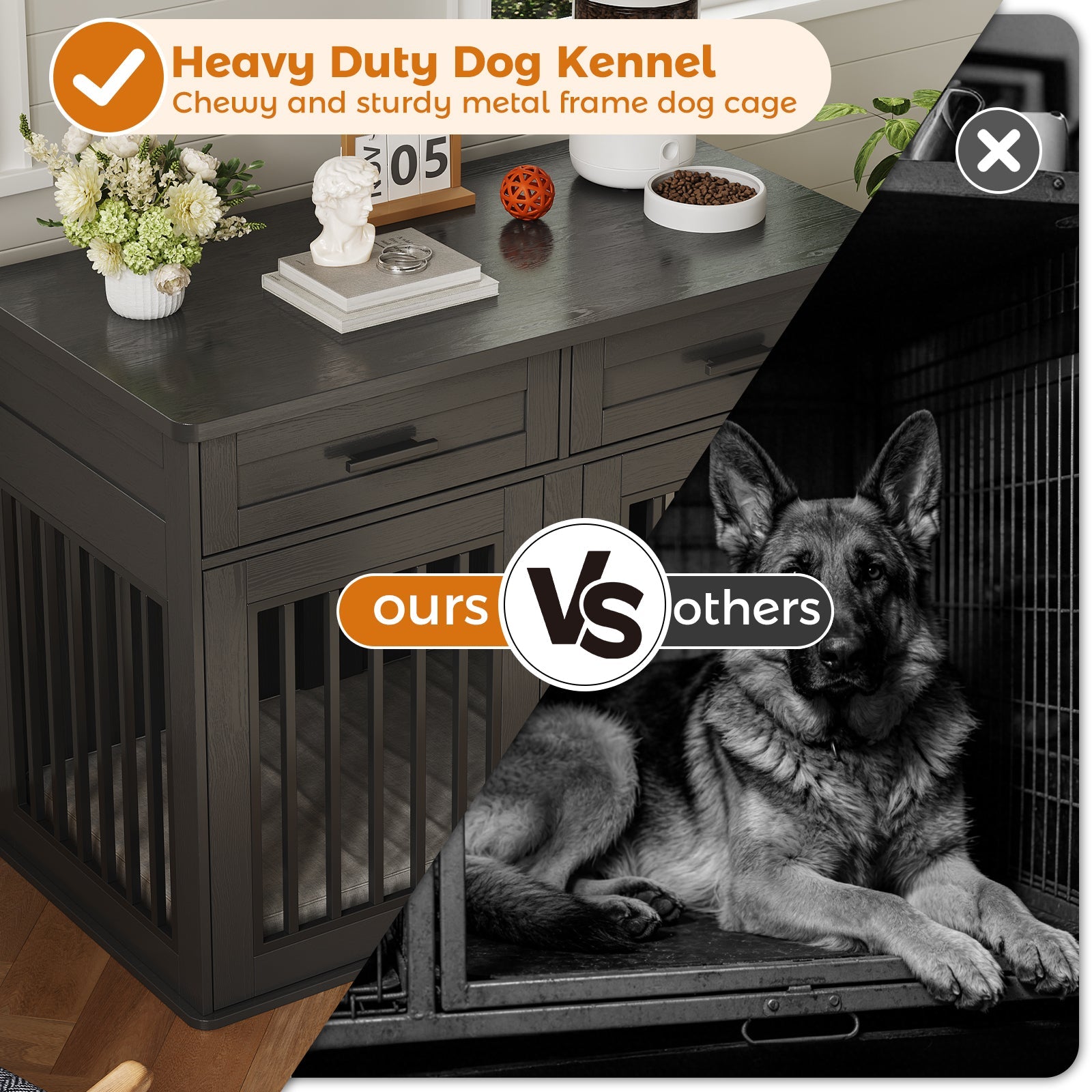 Dailypets 44.5-Inch Dog Crate Furniture with Sliding Barn Door
